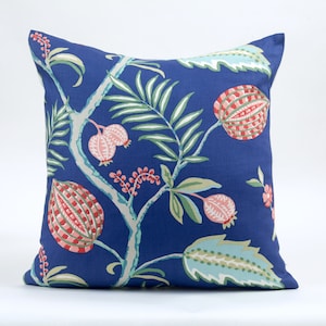 Blue floral pillow cover, indigo pillow cover, Stroheim fabric, Bengaluru in coral garden pillow cover,  blue tropical pillow cover
