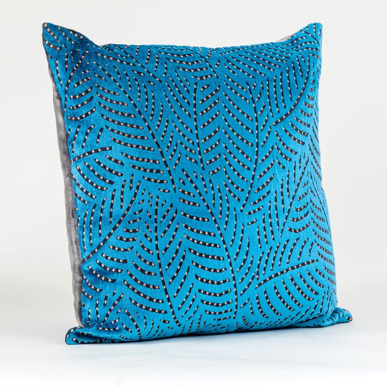 Blue velvet throw pillow fern velvet Luxury Smokey Blue Velvet Throw Pillow