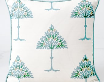 Thibaut May Tree Pillow Cover in spa Blue,   Designer Decorative Pillow, Botanical Tree Pillow, Coastal Decor