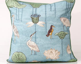 Thibaut Malea Sky Blue Pillow Cover, Designer Bird and Botanical Pillow, Fairhaven Collection, Water Bird Throw Pillow, Coastal Home Decor