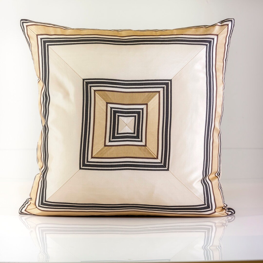 Silk Throw Pillow Cover, Gold and Ivory Pillow Cover, Designer Pillow