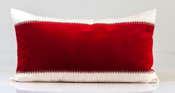 Red velvet lumbar pillow cover designer 