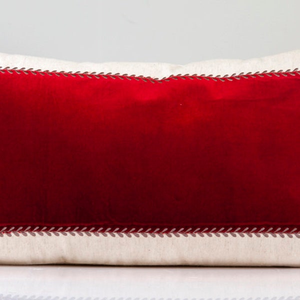 Red velvet lumbar pillow cover,  designer's decorative pillow cover,  throw pillow cover, sofa pillows,