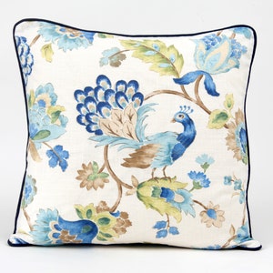 Capa de Almofada Pavão: Estampa Floral Jacobeana de Pássaros, Decoração Costeira 50x50 cm
