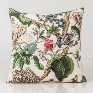 Thibaut Hill Garden pillow cover, floral  pillow cover,  green and coral pillow cover,  high end pillow cover, bird pillow, designer pillow
