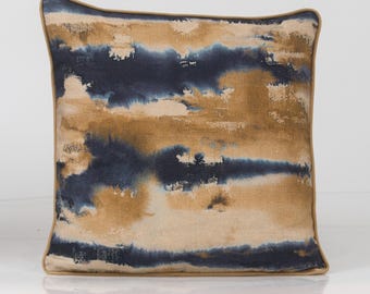 Indigo & Gold Abstract Pillow Cover - Thibaut Silver Lining Linen