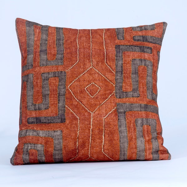 Tribal  pillow cover, African design, Southwest decor, lumbar pillow cover, burnt orange and gray cover, ethnic style pillow