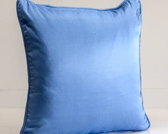 Blue silk pillow cover, blue designer pillow cover, blue decorative pillow cover, design on both sides, blue accent pillow cover,