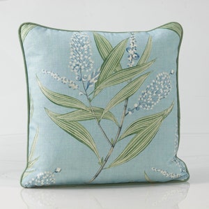 Thibaut winter bud  pillow cover in soft blue,  blue and green pillow cover,  high end pillow cover, blue designer pillow, floral pillow