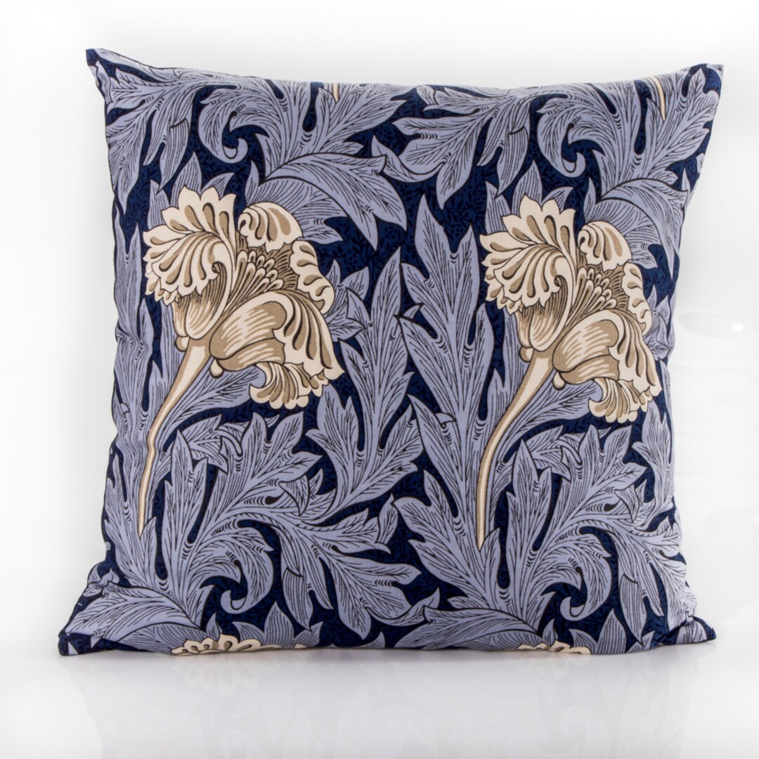 William Morris Pillow Cover, Blue Designer Pillow Cover, Art Deco Pillow Cover, Tulip Pillow