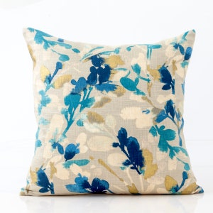 Golden leaf pillow cover, Waverly fabric, gold and blue pillow cover,  designer pillow cover, decorative pillow cover, floral accent pillow