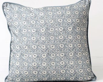 Thibaut Holly Trellis pillow cover, small scale blue floral pillow