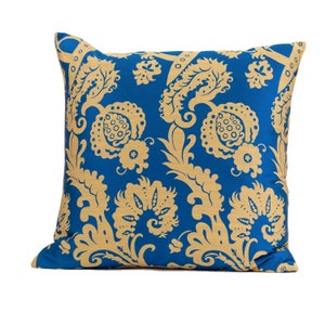 Gold scroll pillow cover, Pindler fabric, blue and gold pillow cover