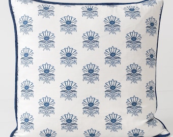 Blue Floral Linen Pillow Cover: Thibaut Milford Accent Pillow