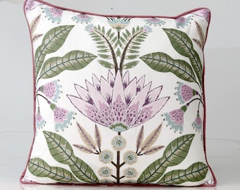 Thibaut Lotus lilac Pillow Cover, Designer Floral Pillow, Botanical Throw Pillow, Luxury Home Decor, Custom Decorative Pillow