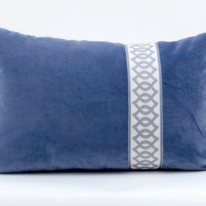 READY TO SHIP: Blue velvet pillow cover with trim, velvet lumbar  pillow cover, blue velvet accent pillow cover   14x22, velvet sofa pillows