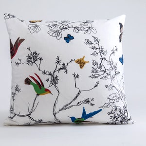 Schumacher Vögel und Schmetterlinge Kissenbezug, Designer Kissenbezug, Dekokissenbezug