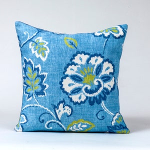 Alexa pillow cover, floral designer, Thibaut fabric, blue accent pillow cover, coastal decor pillow cover,