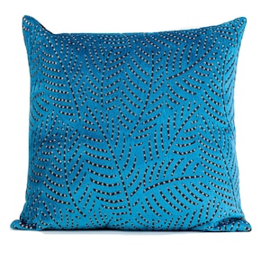 READY TO SHIP: Blue and gray velvet throw pillow,  fern velvet pillow cover, Romo fabric,  luxury velvet pillow cover,   20x20