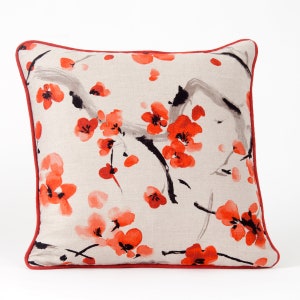 Cherry blossom pillow cover, orange pillow cover, p. Kaufmann fabric,   throw pillow cover, accent pillow, floral pillow cover