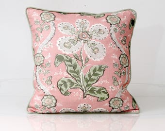 Anna French St. Gilles pillow in blush,  Thibaut blush floral pillow cover, pink linen pillow