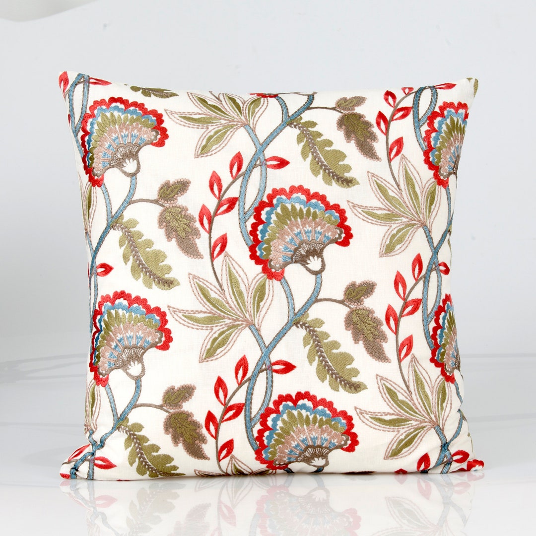 Embroidered Floral Pillow Cover Coral Floral Pillow Cover Etsy