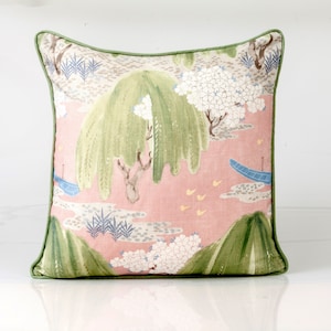 Funda de almohada Thibaut Willow Tree en tonos rubor y verde, almohada decorativa rosa, almohada de diseño rosa, funda de almohada de alta gama, almohada decorativa rosa
