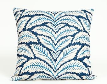 Indigo Palm Leaf Pillow Cover, Brunschwig & Fils Linen