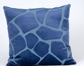 Blue velvet animal print pillow cover, giraffe print pillow cover, luxury pillow cover, Barclay Butera fabric, blue accent pillow cover