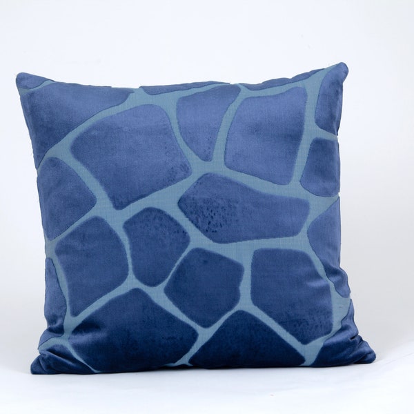 Blue velvet animal print pillow cover, giraffe print pillow cover, luxury pillow cover, Barclay Butera fabric, blue accent pillow cover