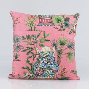 Thibaut tropical fantasy pillow cover, chinoiserie style, pink accent pillow cover, , pink chinoiserie pillow, 20x20, pink throw pillow