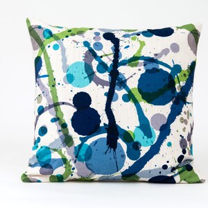 Painterly pillow cover, abstract pillow cover, blue and white pillow cover, Pollack fabric,  designer pillow cover