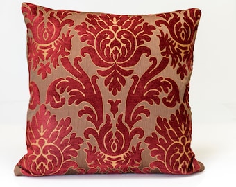 Red Velvet Scroll Pillow Cover, Designer Accent Pillow