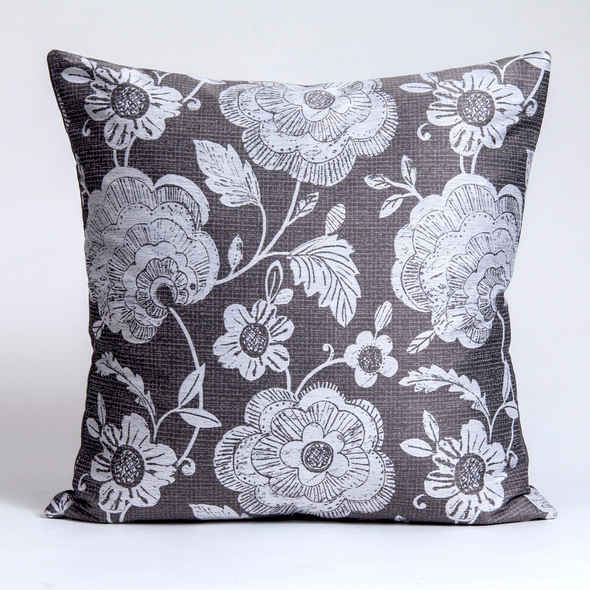 Floral Pillow Cover in Gray and White. Designer Throw Pillow Etsy