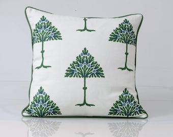 Thibaut May Tree Pillow Cover Blue Green , Designer Decorative Pillow, Botanical Tree Pillow, Coastal Decor