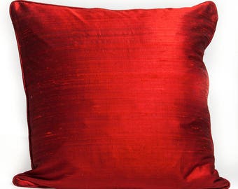Funda de seda roja hecha a mano, almohada decorativa india