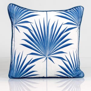 Serena and Lily island palm pillow cover, indoor outdoor blue pillow cover, blue and white decor, coastal decor pillow cover
