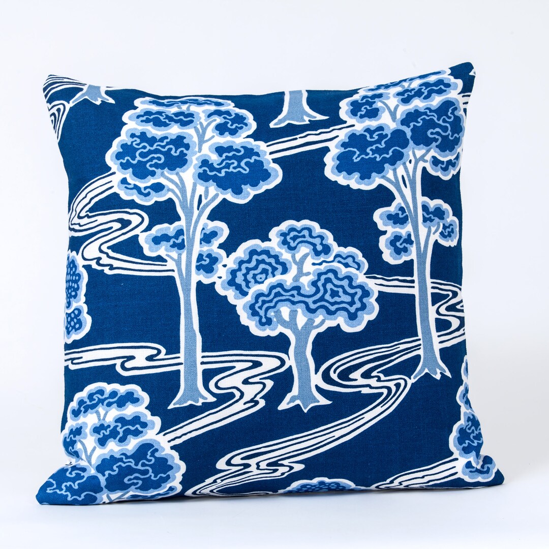 Schumacher Tree River Pillow Cover, Blue White Linen, Art Deco - Etsy