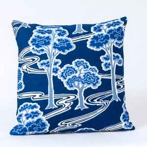 Schumacher tree river  pillow cover,  blue and white cover,  designer pillow cover, Decorative pillow cover, luxury pillow cover