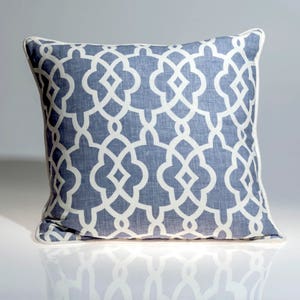 Summer palace designer pillow cover, Schumacher fret design,  decorative  pillow cover, blue and white pillow cover, geometric cover,
