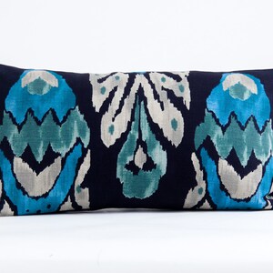 Lumbar ethnic Ikat pillow cover, Vervain fabric,  designer pillow cover, decorative pillow, blue ikat pillow cover