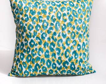 Aqua Leopard Print Pillow Cover, P/Kaufmann Outdoor Decor