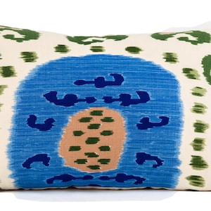 Ikat lumbar pillow cover, blue pillow cover, ethnic style pillow cover, Brunschwig & Fils fabric