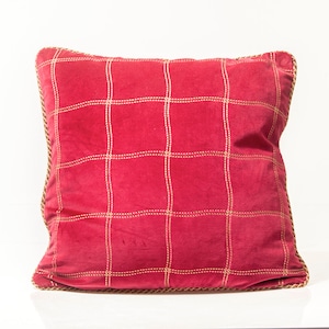 Red plaid velvet pillow cover, red check velvet pillow cover, geometric pillow, red accent pillow cover,  velvet sofa pillow cover
