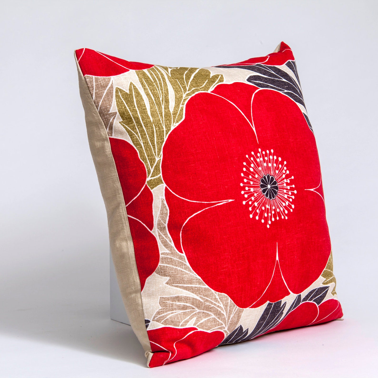 Red Floral Pillow Cover Designer Pillow Cover Harlequin Etsy