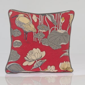 Nympheus pillow in red and gray,  Lee Jofa, GP & J Baker fabric, red designer pillow cover, red accent pillow cover, high end pillow cover