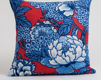 Thibaut Honshu pillow cover, Chinoiserie pillow cover, red white and blue pillow cover, blue accent pillow, 18x18, 20x20, 22x22, 24x24,