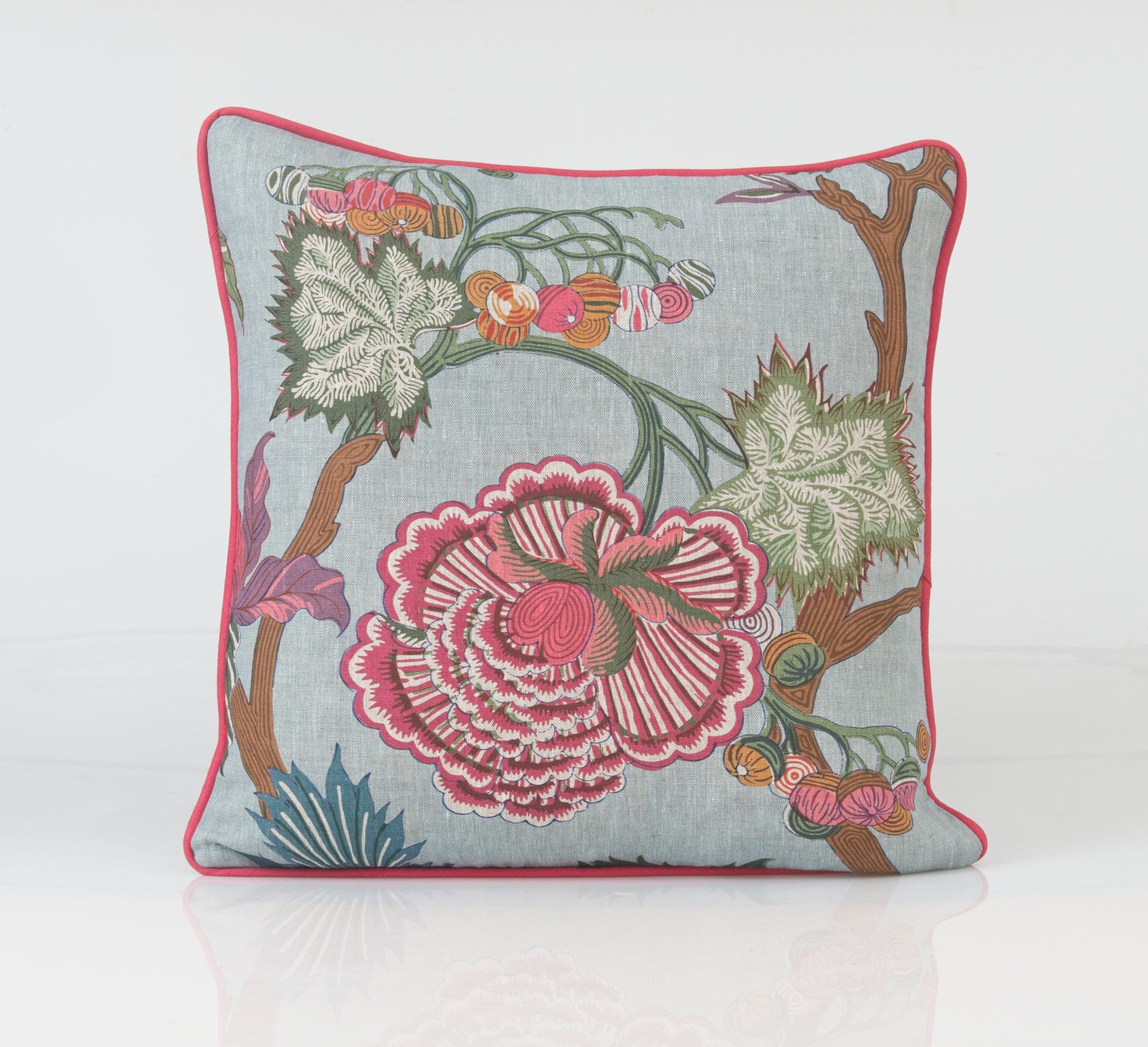 Thibaut Indienne Pillow Cover: Raspberry Floral Jacobean Print