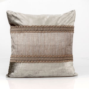 Ready to ship: Custom designed gray velvet pillow cover with trim, gray accent pillow cover,  metallic velvet pillow cover