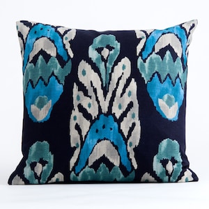 Ethnic Ikat pillow cover, Vervain fabric,  designer pillow cover, decorative pillow, blue ikat pillow cover